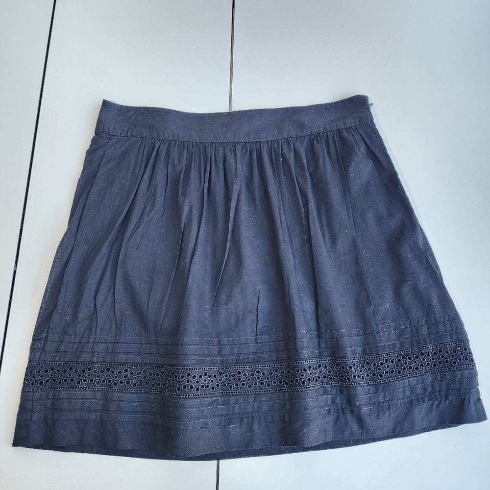 ANN TAYLOR LOFT Women Lightweight Cotton Lace A-Line Skirt Black Lined Zip Sz 4